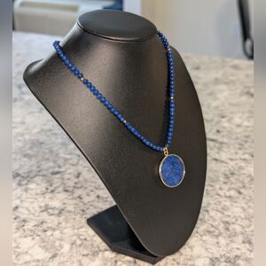 Hand Crafted Royal Blue Lapis Lazuli Necklace with Golden Accents